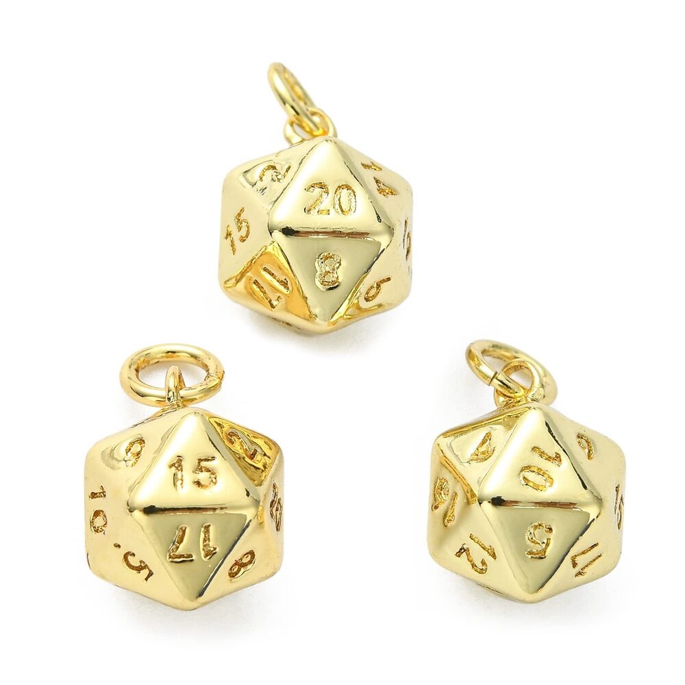 7051 10 Pcs 20 Sided Polyhedral Dice Brass Metal Golden Plated Tiny Charms